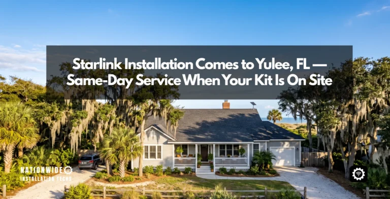 Starlink installation in Yulee, FL — flat-panel dish roof-mounted on a coastal Nassau County home