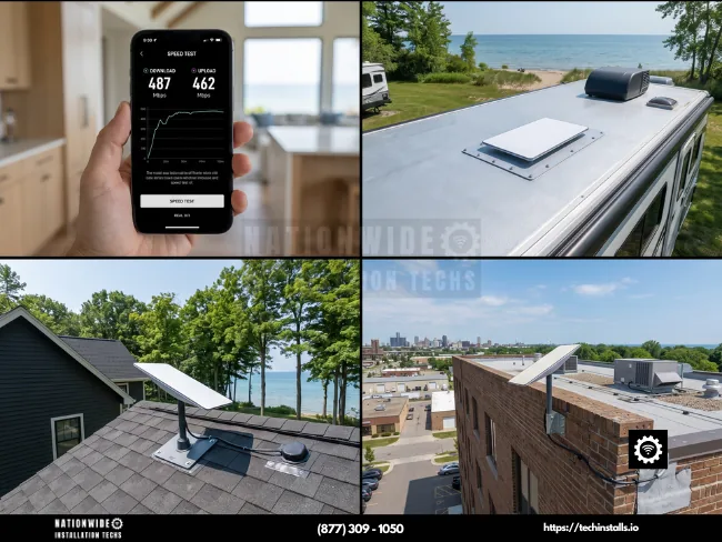 Professional, insured Starlink installers in Michigan — speed test, RV, lakeside residential, and commercial installs across the Great Lakes State.