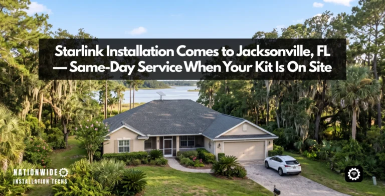 Starlink installation in Jacksonville, FL — flat-panel dish on a home near the St. Johns River