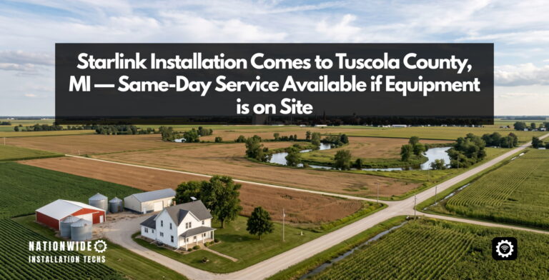 Starlink installation in Tuscola County, MI — farmhouse in the flat Thumb farmland near Caro