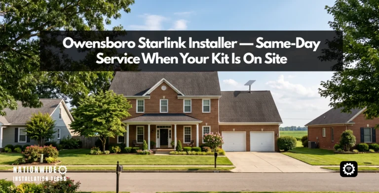 Owensboro Starlink installer — flat-panel dish roof-mounted on a brick home in Daviess County