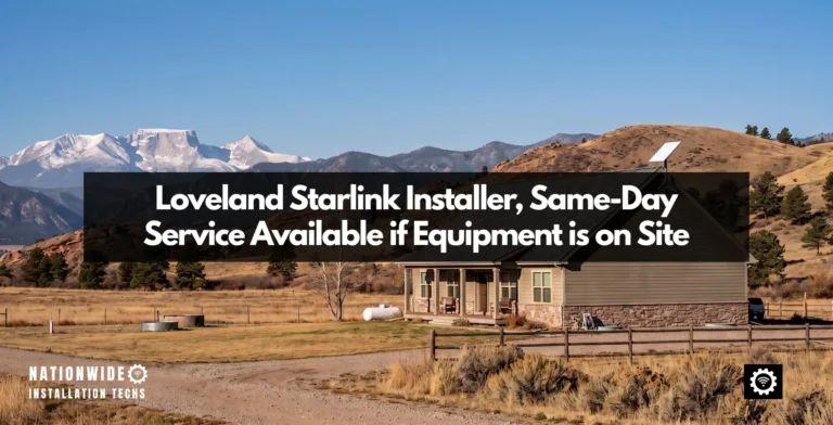Loveland Starlink installer standard wall mount on a Masonville acreage with the Front Range beyond