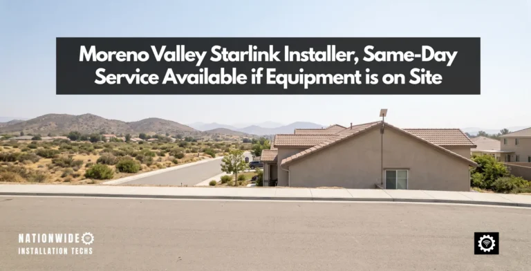Moreno Valley Starlink installer wall mount at the gable, clear of a concrete tile roof