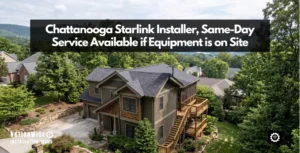 Chattanooga Starlink installer, Starlink installation above the roof of a cedar-shake Craftsman home on a wooded TN ridge