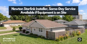 Newton Starlink installer, Starlink installation on a ranch home in Newton, KS, dish wall-mounted above the roofline