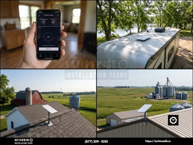 Professional, insured Starlink installers in Iowa — speed test, RV, farmhouse residential, and commercial installs across the Hawkeye State.