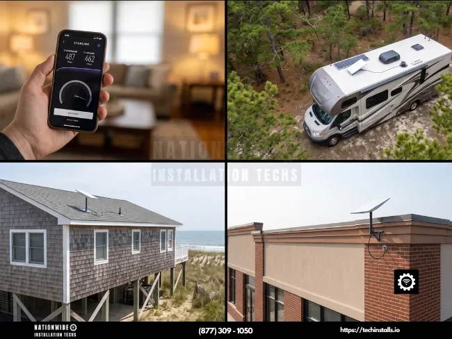 New Jersey Starlink installers: speed test, RV install in the Pine Barrens, Jersey Shore home and commercial dish mounts