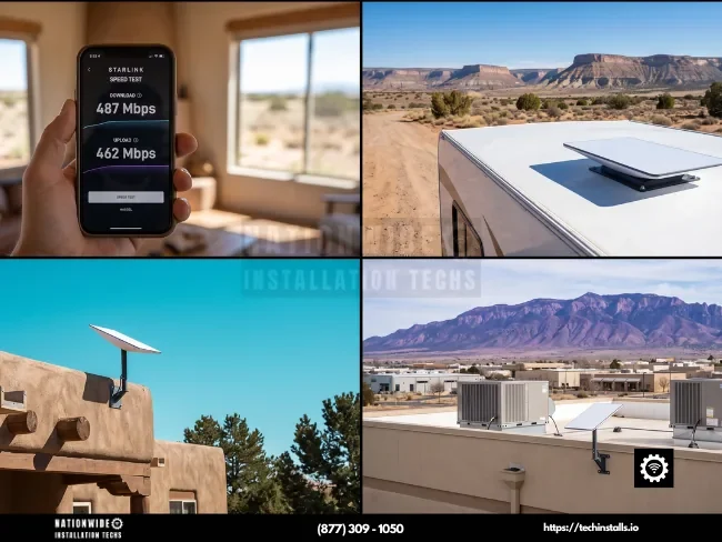 Professional, insured Starlink installers in New Mexico — speed test, RV, residential adobe roof, and commercial installs.