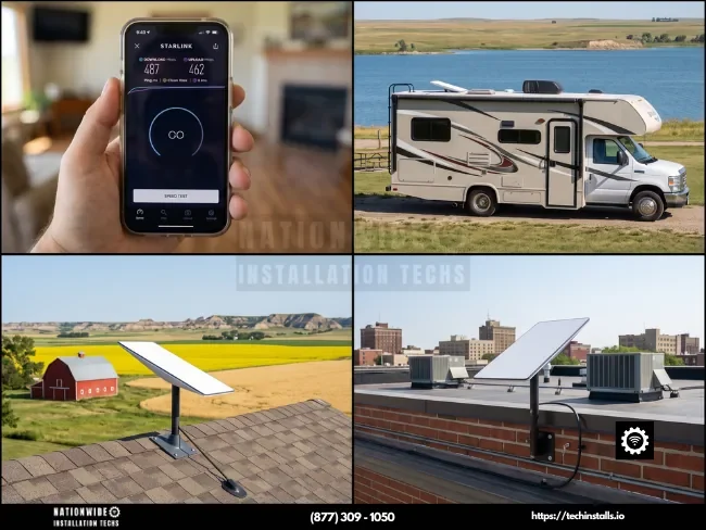 Professional, insured Starlink installers in North Dakota — speed test, RV, Badlands farmhouse residential, and Fargo commercial installs across the Peace Garden State.